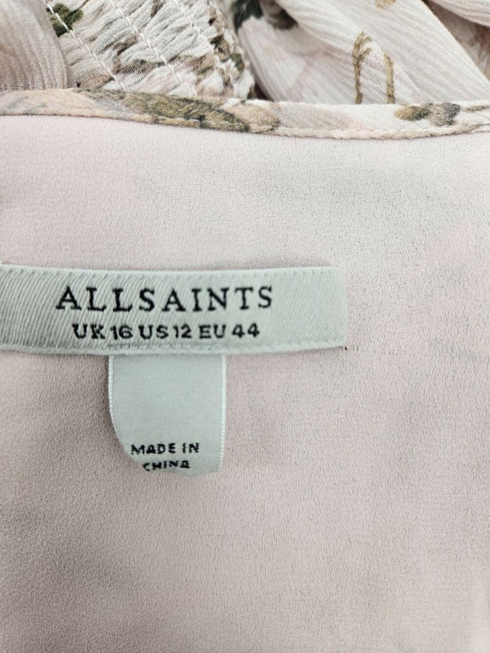 Allsaints Ari Peggy Floral Print Wrap Dress Womens 12 Dusty Pink Crane  Ruffles - Picture 7 of 9